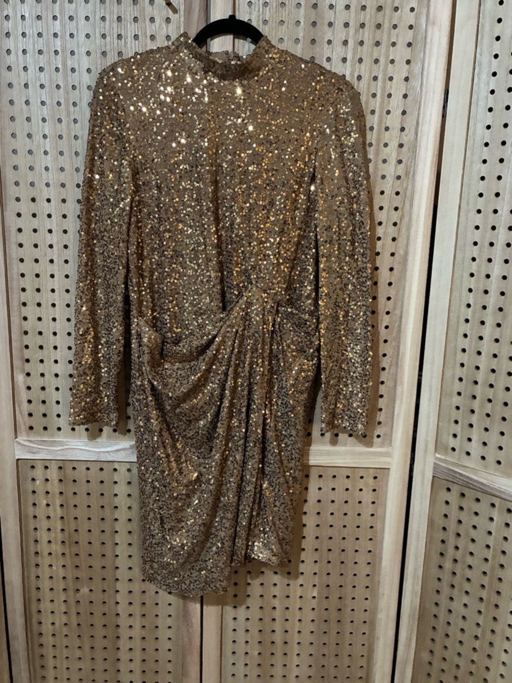 Anne Klein Long Sleeve Gold Sequin Mini Dress